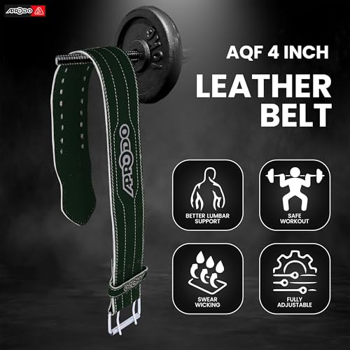 Image of Aprodo Gym Belt for Men and Women Workout with Secure Double Prong Buckle | 8.6mm Thick Suede Leather Professional Belt For Heavy Weight-Lifting, Powerlifting, Bodybuilding, Squatting and Strength Training (Green, XL)