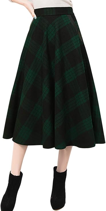 Le Donne Gonna Alta Vita Svasato Scozzese Inverno Caldo Swing Le Gonne  Lunghe Green M : Amazon.it: Abbigliamento