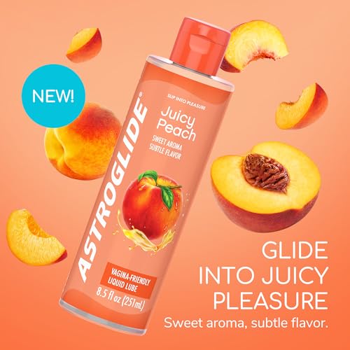 Image of ASTROGLIDE Peach Flavored Personal Lubricant, Hypoallergenic, 8.5 Fl Oz | Juicy peach flavor water-based lube with delicious taste. Hypoallergenic, vaginal-safe, condom-compatible sensory pleasure.