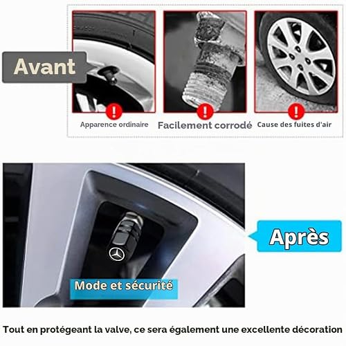 4 Pcs Valve Pneu Voiture pour Mercedes Benz CESM CLK GLK GL AB GLS GLE AMG Series, Résistant à la Corrosion Bouchon de Valve Voiture Accessoires, Noir – vue 2