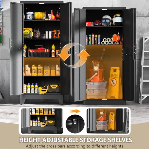 Image of PAOFIN Metal Kitchen Pantry Cabinet, 71 inch Tall Storage Cabinet with Lock Doors and Shelves, Freestanding Cupboard for Dining Room Living Room Furniture, Black