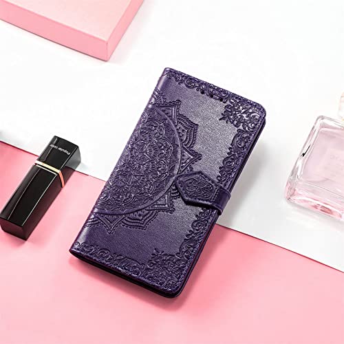 Topfunny Cases For Galaxy S23 Wallet Case For Women With Card Holder Retro Embossed Mandala Flower Flip Wallet Pu Leather Protective Cover With Detachable Lanyard For Samsung Galaxy S23 6.1" Purple #TOP4