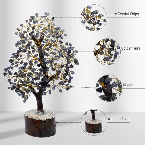 Image of Certified Iolite Crystal Tree for Good Luck - Healing Crystals Money Tree for Wealth, Positive Energy at Home Office - Decorative Spiritual Gifts for Vastu, House Warming