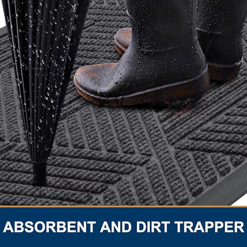 Image of Smiry Front Door Mat Outside Entrance, Heavy Duty Sturdy Natural Rubber Doormat, Trap Dirt and Moisture, Easy Clean Low Profile Welcome Floor Mats for Indoor Outdoor Entry, 47x23 Inch, Medium Grey