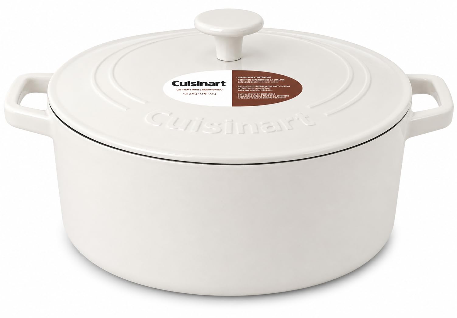 Chef's Classic Enameled Cast Iron Dutch Oven with Lid, Porcelain Enameled Interior, Oven Safe, Induction Compatible, 7-Quart, Round, White