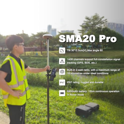 Image of SMA20 Pro RTK Base Station GNSS Receiver GPS Land Survey Equipment, Connect with Drones /UAVs, Free Field Surveying Software for Permanent Use,1408 Channels, NOAA /PPK, for GIS and Precision Agriculture