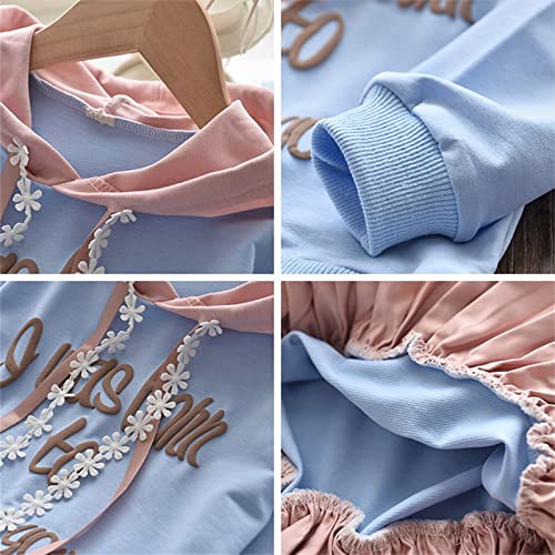 Moletom com capuz plissado longo para meninas moletom com estampa de duas peças saia infantil manga