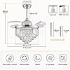 Finktonglan 36" Dimmable Crystal Fandelier - Retractable Blade Ceiling Fan With Light & Remote