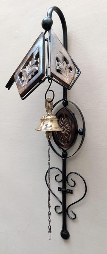 Desire Crafts, Wooden Iron Door Bell Wall Hanging with Brass Bell, Home Decor for Outdoor Knocking.