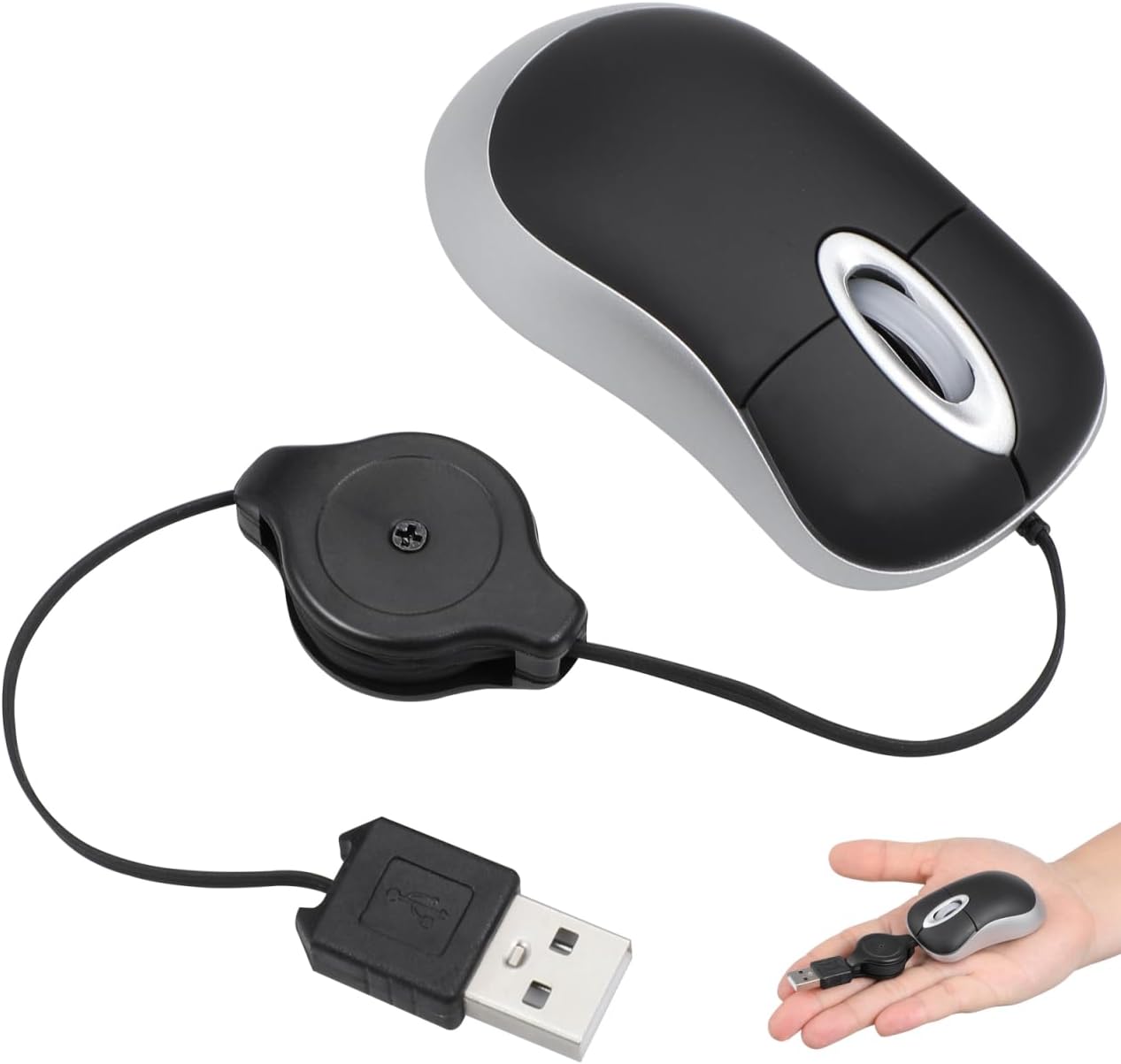 jojofuny USB Mouse Mini Telescopic Wired Mouse with Retractable Cord 1000 Dpi Optical Computer for Laptop and Desktop 3-Way Scroll Wheel Left and Right Hand Use