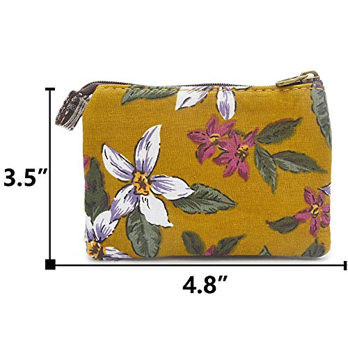 Women Small Zipper Coin Purse - Handmade Fabric Flower Embroidered Change Pouch - Cotton Double Zipper Wallet #TOP3