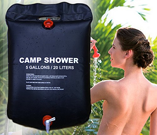 Wsobue Summer Solar Shower,5 gallons/20L Solar Heating Portable Camping Shower Bag for Outdoor Hiking,Traveling,Beach,Pet Cleaning(Black)