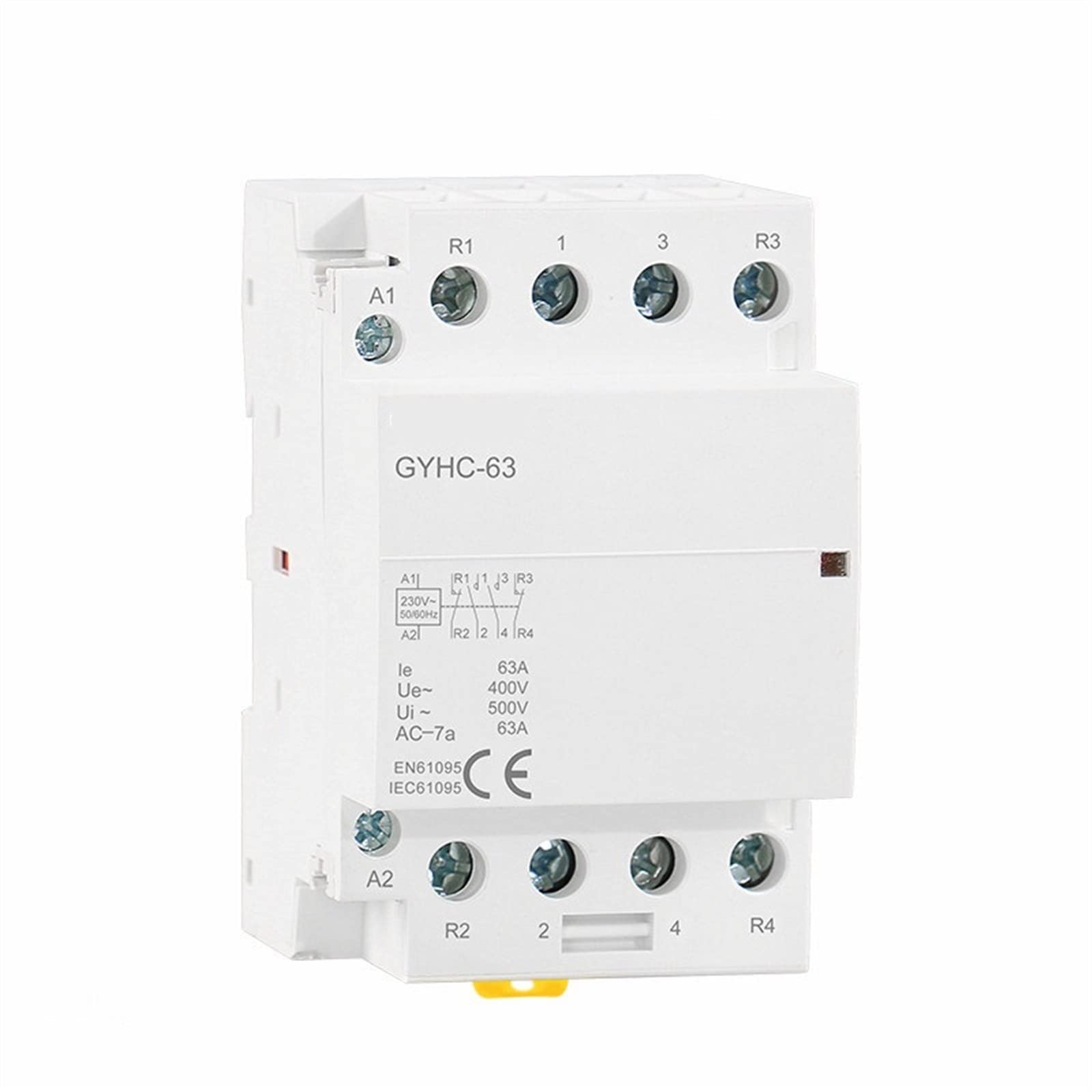 HUUOQIWY 4P 63A 4NO Or 2NC2NO 220V/230V 50/60HZ Rail Household AC Modular Contactor 1Pcs(4P 63A 2NO2NC 220V)