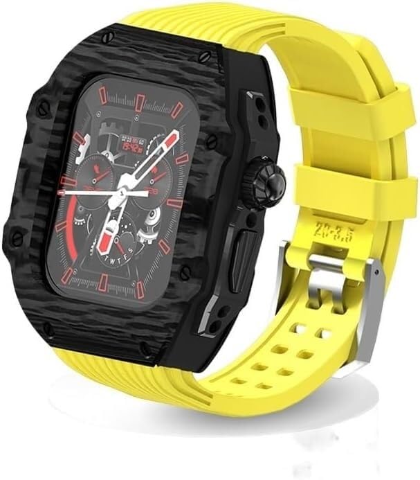 Kit Apple Watch en fibre de carbone et bracelet caoutchouc fluor de luxe