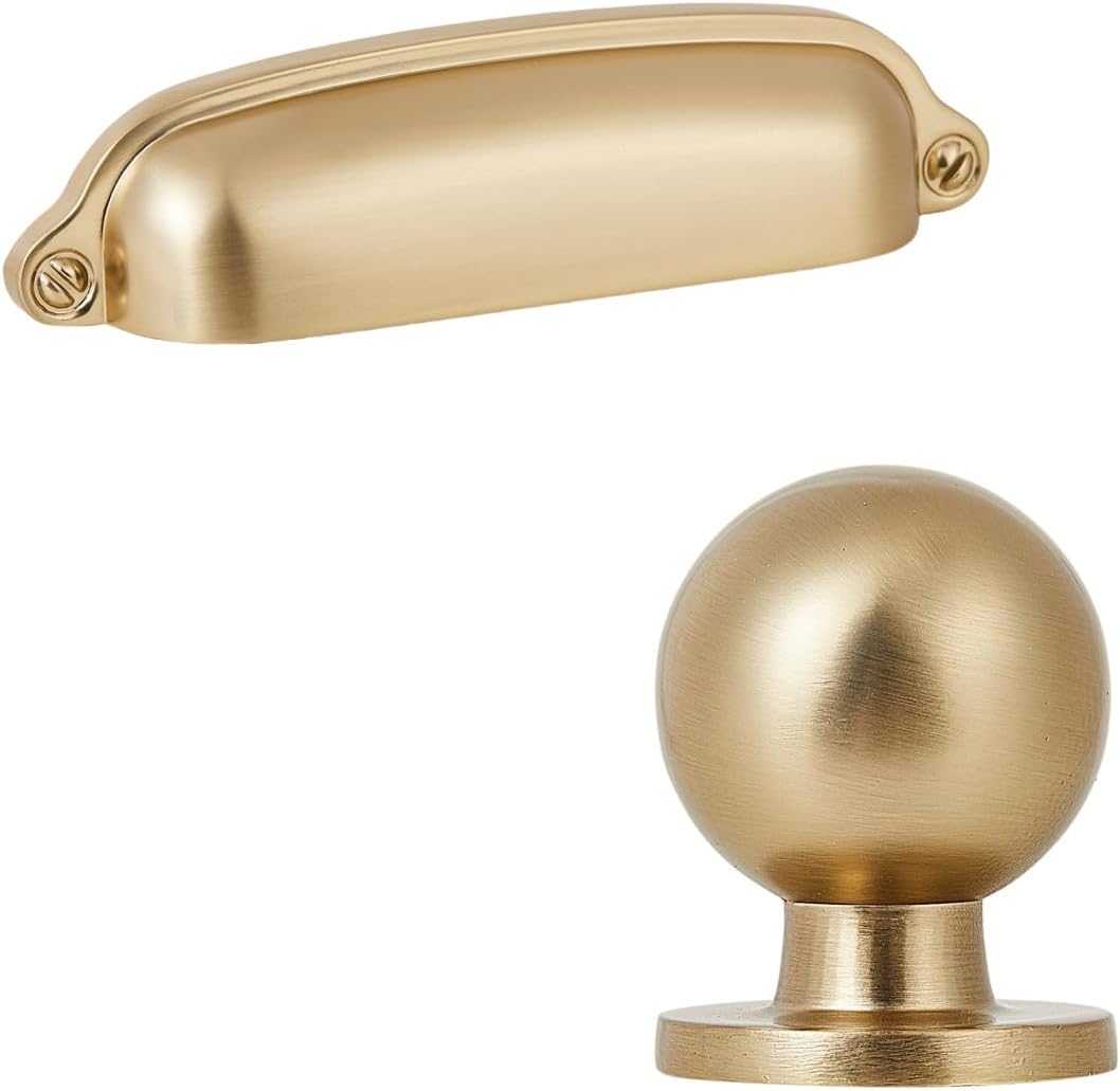HARPOON 10 Pack 1 inch Cabinet Knob,10 Pack 3.78 inch Cabinet Handles Champagne Brushed Gold