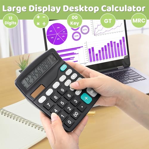 Calculadoras de escritorio de 12 dígitos Noamus con doble alimentación solar y batería pack de 8 4