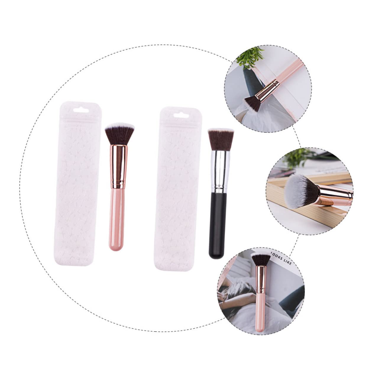 2Pcs Flat Head Cosmetic Brushes Female Foundation Brush Blush Brush Chic Design with Handle for Blending and Buffing Makeup Accessory for Women