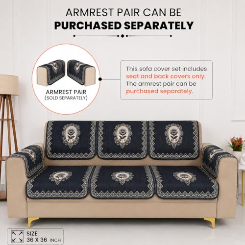 Image of Homerz Premium 'Maharaja Paradise Series' Sofa Cover | Net Fabric Sofa Cover | Washable, Anti-Dust Backed & Wrinkle Resistant Cover (Regal Flower, 5 (3+2) Seater, Seat Cover with Backrest)