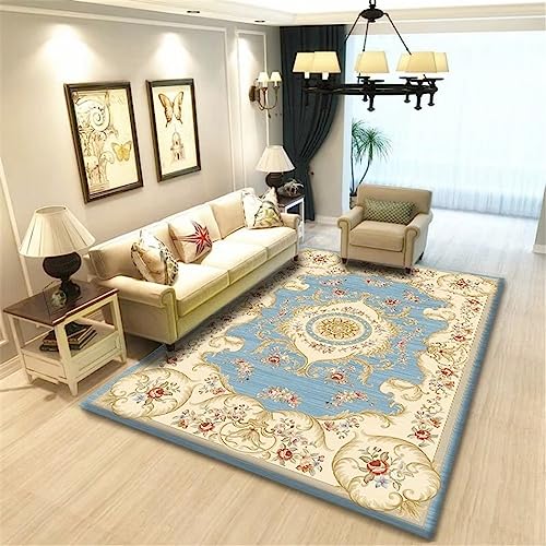 Grand Tapis de Salon Bleu Clair 120x160cm : Tapis Géométrique Lavable et Descente de Lit - 2