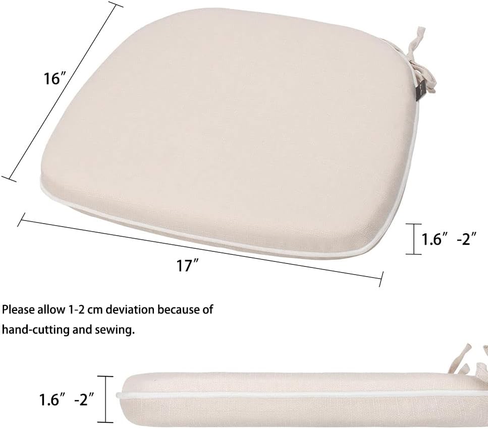 Magpie Fabrics Outdoor/Indoor 17"x16"x2" Chair Cushions with Ties Set of 4, Waterproof All Weather U-Shape Seat Pads Decoration for Patio Garden Furniture Home Office (Beige)