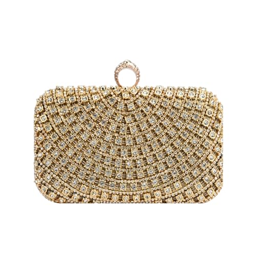Bolsa Clutch Festa Feminina Dourada Full Diamond Hip-Hop Mão Ombro Transversal Com Correntes Removíveis