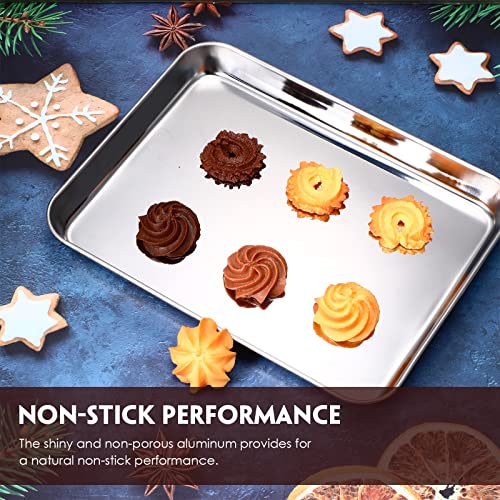 12 Pieces Baking Sheet Cookie Sheet For Oven Stainless Steel Small Baking Pan 10 X 8 X 1 Inch Cake Toaster Roasting Metal Rectangle Trays, Oven And Dishwasher Safe #TOP5