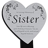 Eternally Yours Sister Memorial Grave Marker Plaque with Engraved Poetry “in Loving Memory of Sister”, Cemetery Ground Stake Sign Decoration, Heart