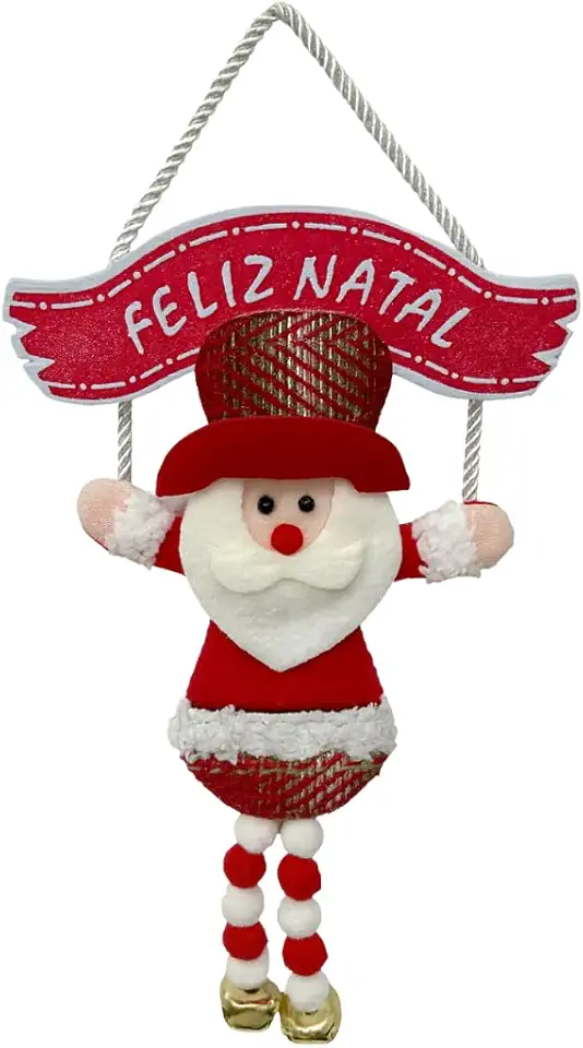 Guirlanda Natalina Papai Noel | “Feliz Natal” | 35x18cm em Poliéster – Decoração Clássica e Charmosa para Árvores, Portas e Ambientes Festivos