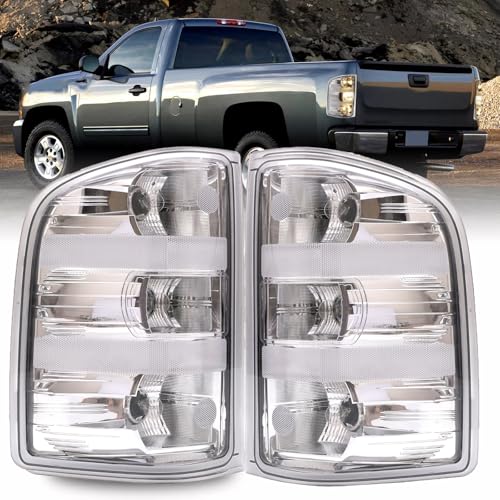 MiKaFex Tail Light Compatible With Chevy 2007-2013 Silverado 1500 | 2007-2014 Silverado 2500HD 3500HD Brake Taillight Clear Lens+White Housing Driver Side Rear Lamp Taillights