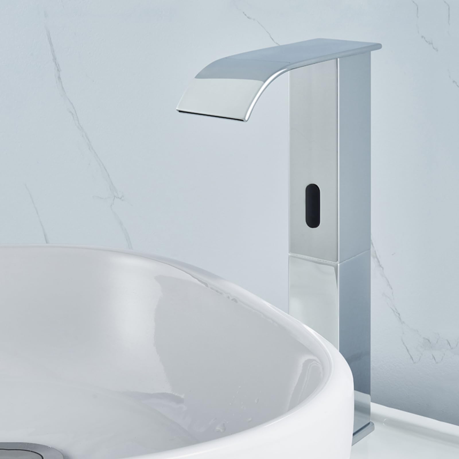 XJTNLB Grifo Sensor Automatico Grifo Cascada Lavabo Laton Griferia Baño Agua Fria y Caliente,Cromado,Alto