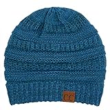 C.C Exclusives Cable Knit Beanie - Thick, Soft & Warm Chunky Beanie Hats (2 Tone Teal/Blue)
