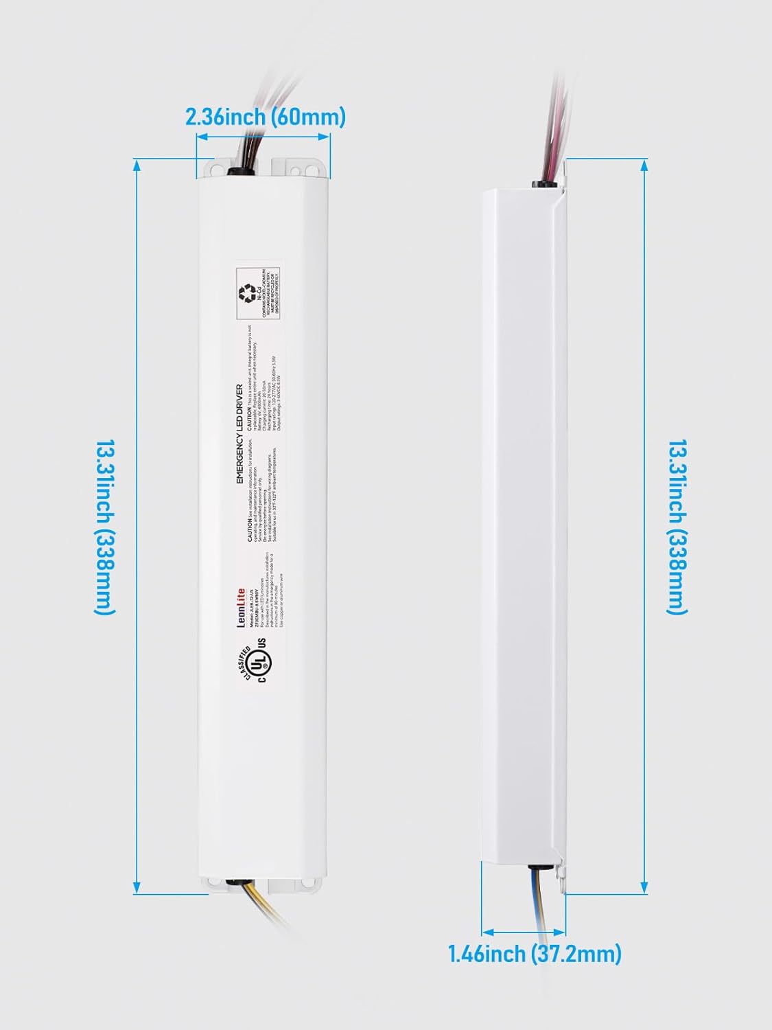LEONLITE 8.5W LED Emergency Driver, 120V-277VAC, Voltage Range 3-60VDC, UL & FCC Listed, Fit for Commercial Fixture 8-72W, Rechargeable Backup Battery, 90mins Duration, for Troffer, Panel, Linear