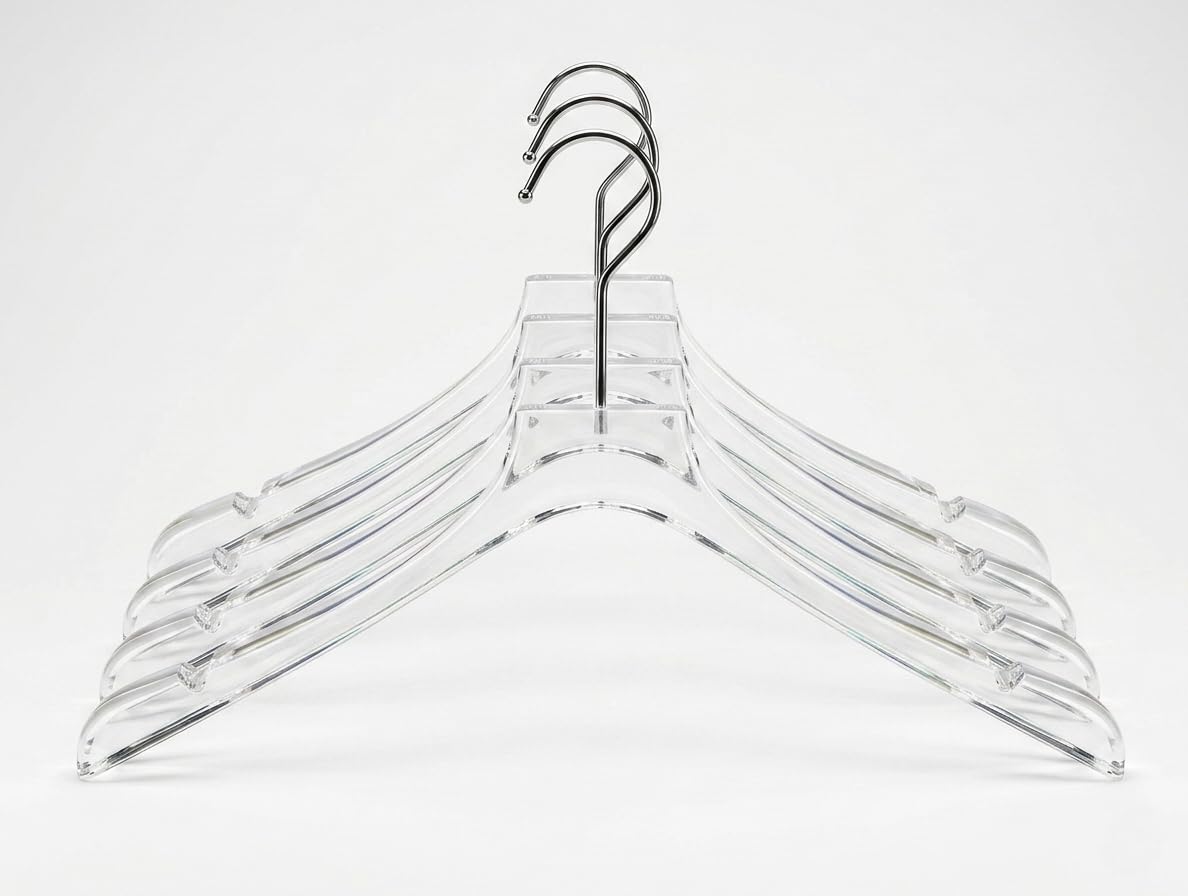 Ultra Premium Luxury Clear Acrylic Clothes Hangers with Long Chrome Hook, 25mm Thick Pack of 3 Pcs-image-0