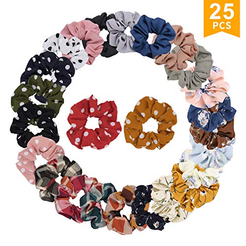 25 Pcs Colors Women's Chiffon Flower Hair Scrunchies Hair Bow Chiffon Ponytail Holder(25 Pcs Colors Chiffon Flower Scrunchies)