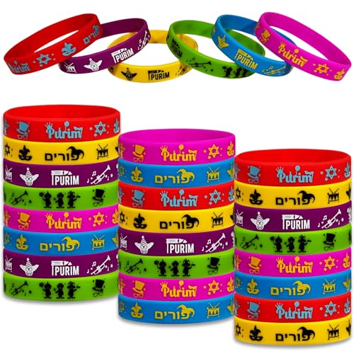 ParsNuntio 24 Packs Purim Silicone Bracelets Party Supplies Favors Decors