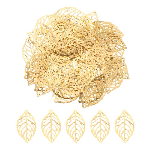 QUARKZMAN 50Stk Hohl Anhänger Blatt Legierung durchbohrt Baum Blatt Metall Baum Blätter für Herstellen Selbermachen Ohrring Halskette Haarnadel Haar Clip Kleidung Basteln (Gold 3.5 x 2cm)