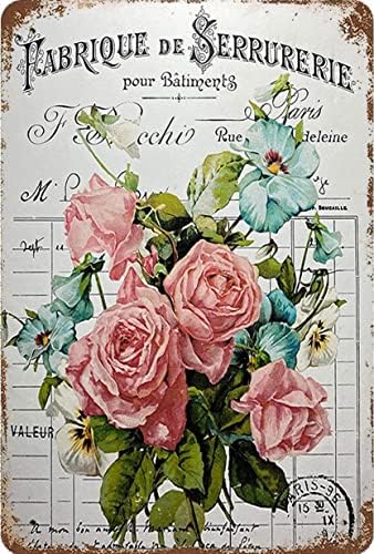 Shabby Chic Metal Tin Sign Wall Decor Floral Roses Sign Cottage Style Wall Decor Metal Signs With Sayings 8x12 Inch