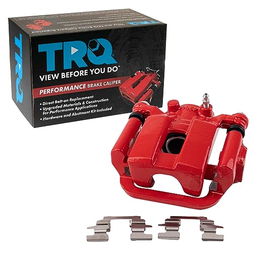 Image of TRQ Rear Left Brake Caliper w /Bracket Performance Red Drivers Side