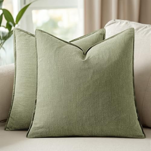Image of 24x24 Inch Set of 2 Decorative Linen Solid Throw Pillow Covers Boho Farmhouse Euro Pillows Modern Spring Home Decor for Couch Sofa Living Room Bed,Sage Green