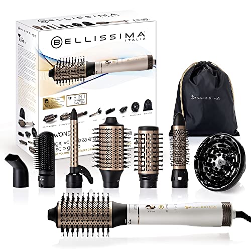 Bellissima Air Wonder 8-in-1 Hot Air Styler – Ionic Hair Dryer with 8 Versatile Attachments for Curling, Volumizing, Straightening, Smoothing, and Styling – Fast Heat-Up, 1000W Power, All Hair Types