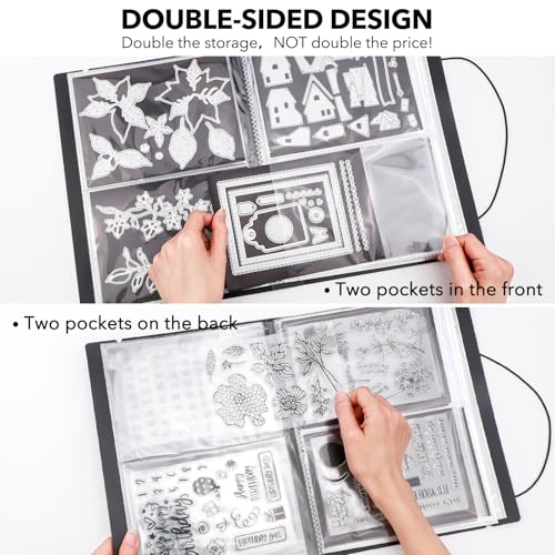 Image of 2 Pack Large Sticker Photo Storage Album, Stamp & Cutting Dies Storage Book Organizer Folder for Cards Storage DIY Scrapbooking Card Making Supplies 20 Pages 80 Pockets / Pack ( Clear + Black)