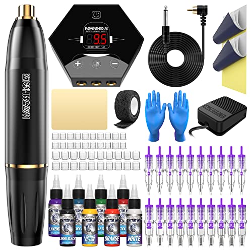 Wormhole Tattoo Tattoo Maschine Set Tattoo Set Rotary Tattoo Maschine Kit Tattoo Maschine Netzteil 20 Patronennadeln 8 Tattoo Tinte 40 Tattoo Tintenkappen für Tattoo Künstler WTK070