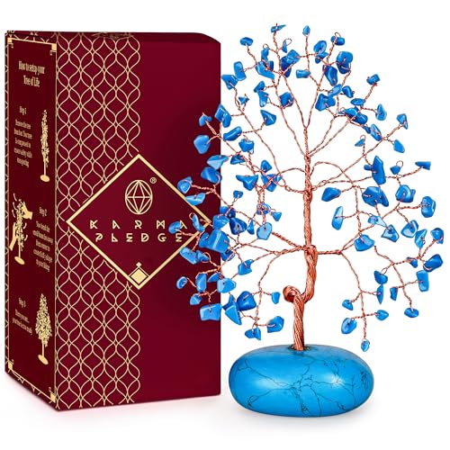 Turquoise Crystal Tree of Life Birthday Gifts for Women, Mom, Friends, Feng Shui Reiki Healing Chakra Tree for Positive Energy, Good Luck, Money, Handmade Aesthetic Home Office Desk Room Table Decor