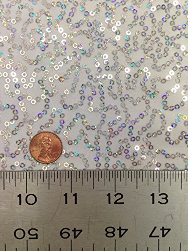 3Mm Mini Holographic Sequins Swirl Pattern On Stretch Knit Jersey Polyester Spandex Fabric By The Yard (Silver/White) #TOP4