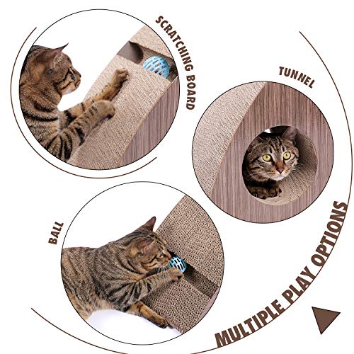PAWZ Road Luxury Cat Scratching board with tunnel hole and toy ball, Premium Cardboard scratcher for cats 24 * 27 * 39cm - Image 3