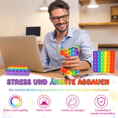 Audasi 3 Stück Push and Pop Bubble Silikon Sensorisches Fidget Anti-Stress-Stressabbau Spielzeug - Relief Angst Autismus für Kinder und Erwachsene