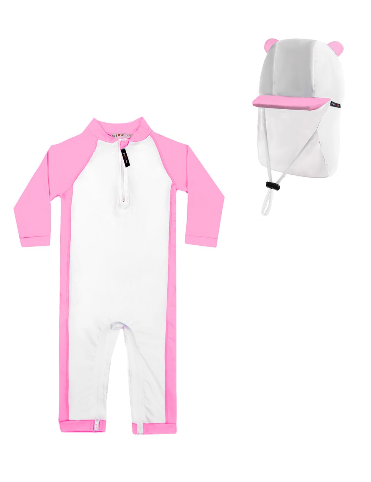weVSwe Baby Swimsuit Girl Rash Guards Sun Protection Infant Long Slevee Bathing Suit Toddler Bathing Suit Girl Quick Dry Pink Bear with Sun Hat 6-12 Months