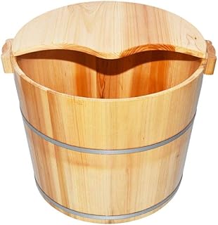 Banheira de imersão para pés, barril de madeira para pés, bacia de lavagem de pés para banho de pés, balde de imersão para pés de madeira de abeto natural, balde de spa para pés com tampa Present