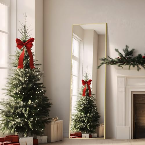 NIMURY Espejo de Pie 150 x 40 cm, Gran Espejo de Pared Rectangular con Marco de Aluminio Dorado, Espejo de Cuerpo Entero para Baño, Dormitorio, Entrada y Pasillo