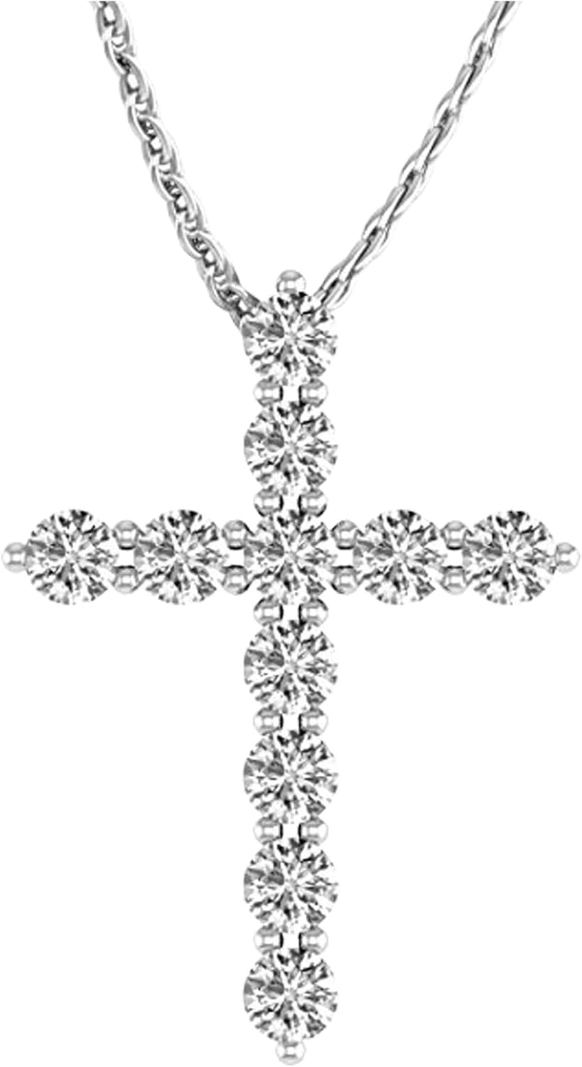 Houston Diamond District 1.5 Carat Round Diamond Cross Pendant Necklace Value Collection